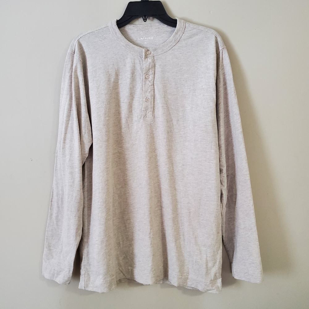 Lafaurie Cotton Heathered Henley Long Sleeve Jersey Tee Size XL Grey Mens